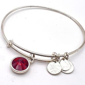 Alex And Ani Women's Expandable Red Crystal Birthstone Silver‎ Charm Bracelet